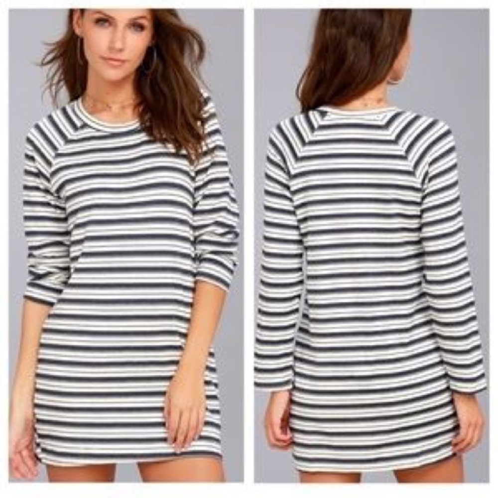 Obey Woodridge Striped Long Sleeve Shift Dress NWT